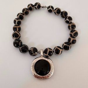 Simon Sebbag Tortoise Agate Beaded Statement Necklace with Sterling Silver